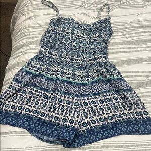 Hollister Blue and White Patterned Romper